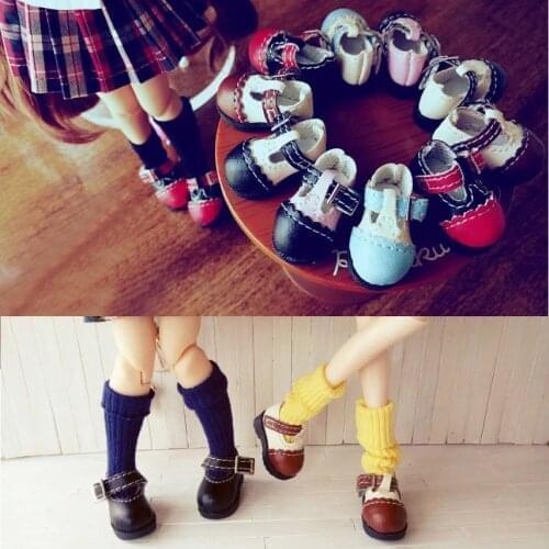 1 Pair Cute PU Leather Student Style Blyth Doll Shoes for 1/6 Licca, Pullip, Azone, Lati 1/8 BJD Doll Accessories