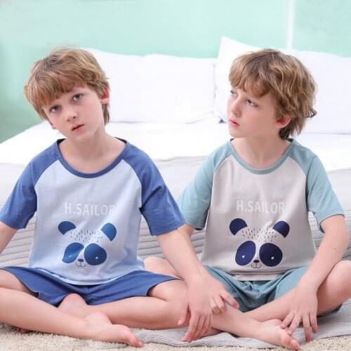 Summer Children Pajamas Short Sleeve T Shirt+Shorts Sets Kid Pyjamas Boy Girl Pijamas Cartoon Panda Teens Sleepwear Suit