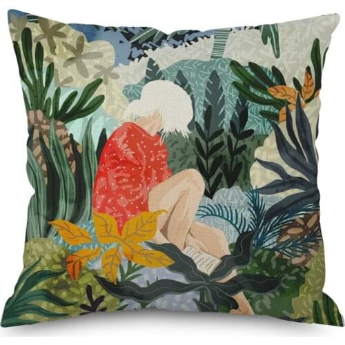 Cartoon Girl Nordic short plush Pillow Case Polyester Decorative Throw Pillow Cover Square style-2