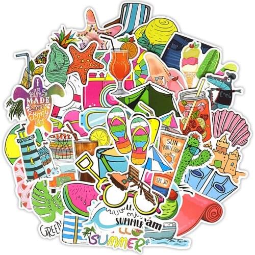 50 PCS Summer Vsco Stickers Sunlight Surf Beach Travel Cute Cartoon Stickers Girl DIY Luggage Fridge Car Phone Laptop Stickers