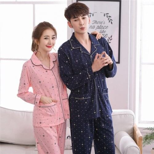Couple Long Sleeve Cotton Print Pajama Sets for Women Autumn Winter Sleepwear Suit Pyjama Homewear Pijama Mujer Men Home Clothes