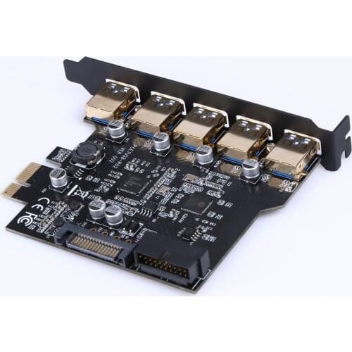 Super Speed PCI-E to USB 3.0 19-Pin 5 Port PCI Express Expansion Card Adapter SATA 15Pin Connector with Driver CD for Desktop