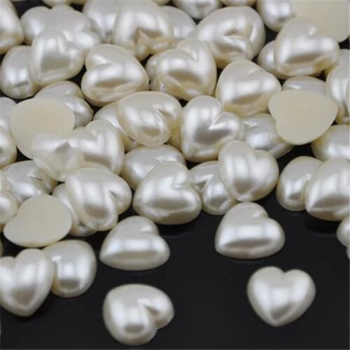 Free Shipping 50Pcs/lot 12mm Beige Color Imitation Pearls Half Round Flatback Heart Shape Beads Wedding Cards Embellishments