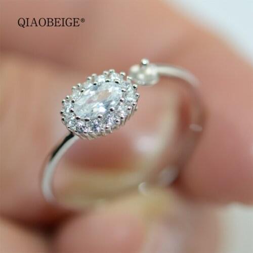 QIAOBEIGE DIY Jewelry making 100% 925 sterling silver Adjustable Ring Blank Setting Beads Pearl Stone Platinum Silver Zicron