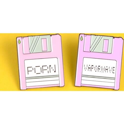 Pink phone memory card brooch storage file phone accessories card slot tree VAPORWAVE & PORN badge shirt cloth lapel pins