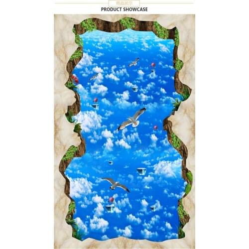 Self-adhesive custom 3D stereo floor painting cliff sky living room floor shopping mall shopping plaza marine wallpaper mural