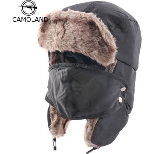 CAMOLAND New Sale Men Winter Thermal Faux Fur Bomber Hats Women Warm Earflap Hat Russia Ushanka Trapper Trooper Hat Snow Caps