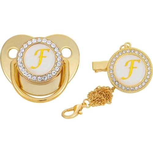 26 Letter Baby Pacifier BPA Free Initial English Letters Name Silicone Infant Nipple Newborn Dummy Soother with Clips Gold