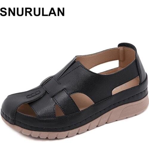 SNURULAN Fashion Women Slip On Wedges Sandals Round Toe Female Comfortable Outdoor Summer Beach Shoes Platform Retro Sandalias