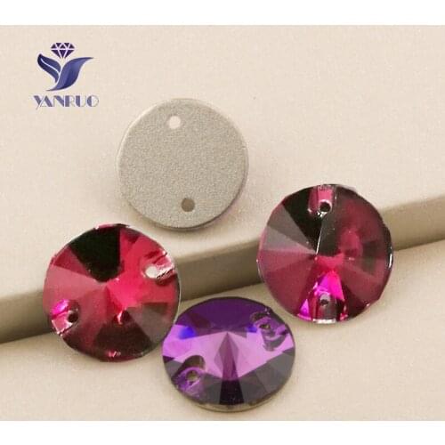 YANRUO 3200 Round Amethyst Sew On Rivoli Rhinestones Stones and Crystals Sewing Strass Decoration Dress