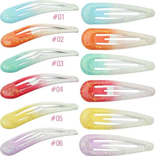 10pcs/lot Girls Hair Clips Baby Hairpins Kid Snap Barrettes 5CM Bobby Pins Spark Glitter Gradient Color Drip Design Spring Wear