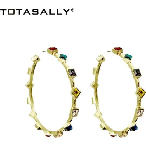 TOTASALLY New Women Big Hoop Earrings Fashion Designer Faux Stone Crystal Maxi Earrings Za Ear Hoop Earrings Gifts X'mas