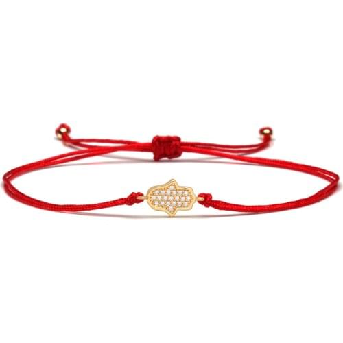 AAA White Cubic Zirconia Mini Hamsa Hand Of Fatima Charm Bracelet Women Small Cute CZ Red Cord Drawstring Adjustable Jewelry Her