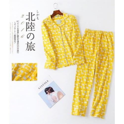 Woman Pajamas Home Clothes 2 Piece Sets Cotton Cartoon Pyjamas Turn-down Neck Shirt+Pant Comfort Nature Sleepwear Plus Size 90kg