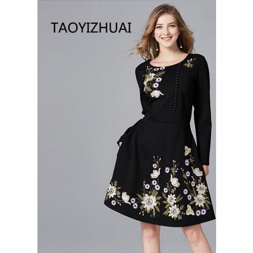 TAOYIZHUAI autumn new arrival vintage big size women dress print A line above knee empire elegant party office dress 14252