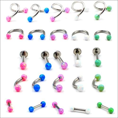 1PC Surgical Steel Internally Thread Opal Stone Eyebrow Ring&Lip Ring&CBR Opal Ball Septum Nose Ring Ear Tragus Piercing Earring