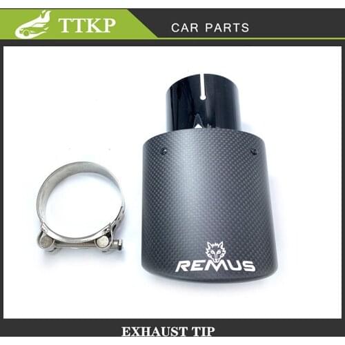 1 PC Matt Black Flat Mouth Carbon Fiber Exhaust Tip Black Stainless Steel Mulffer Pipes With Remus Logo