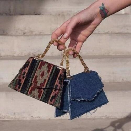 2021 Retro Women Denim Handbag Fashion Female Personalized Box Bag High Quality Mini Chain Messenger Bag