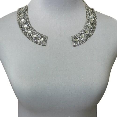 5pair White Motif Rhinestone Crystal Iron On Patches Neckline Collar Bridal Appliques Sticker Sewing Accessories for DIY T1561