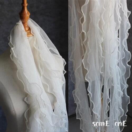 White Pearl Dress Lace Trim Fabric Pleated Wave DIY Dress Neckline Collar Costume Decor Designer Accessories 50x6cm