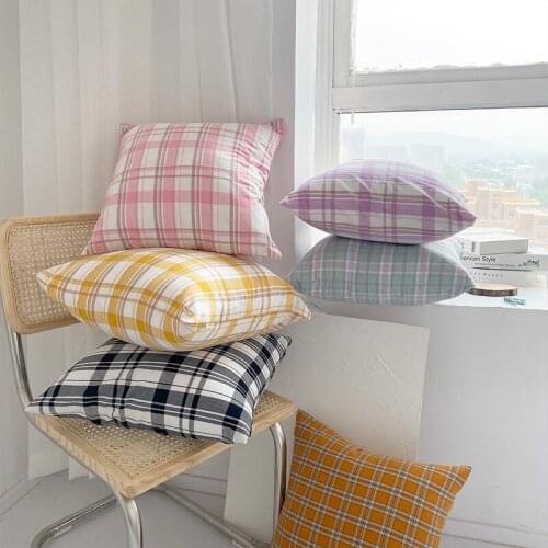 Pure cotton cushion pillow case 45x45cm Plaid pillow case decoration sofa pillow guest room bed pillow cover decoration