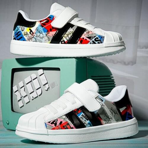 Children Shoes for Boys Printing New 2020 White Shoes Breathable Comfortable Kids Skate Shoes Anti-Slippery Child Sneaker 21-37