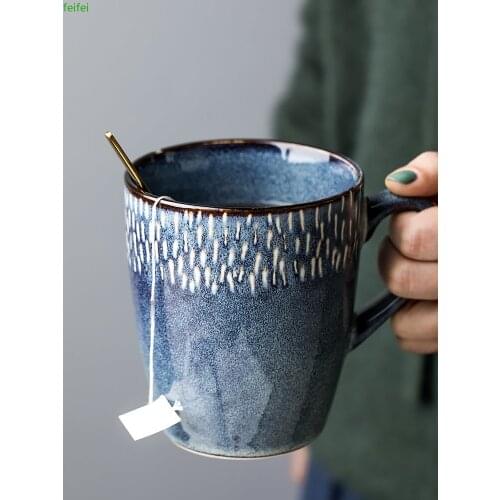 European retro blue mug creative cup household ceramic water cup 450ML