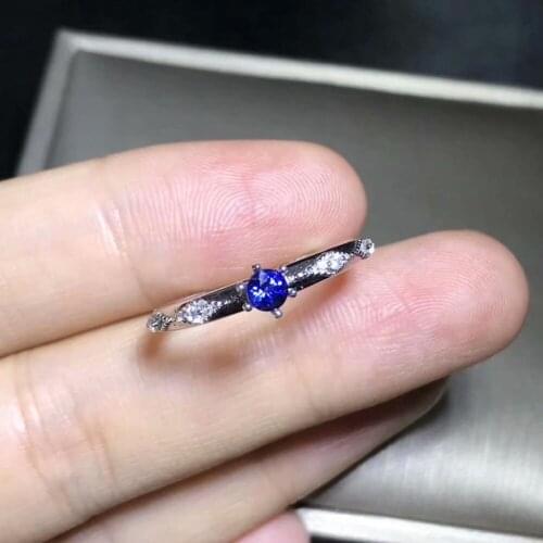 Natural blue sapphire gem Ring Natural gemstone ring S925 silver Elegant delicate Slender women girl gift party fine Jewelry