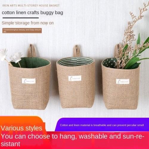 Creative cotton and linen desktop storage wall storage behind the dormitory door hanging bag jute storage basket