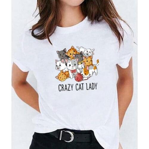 Summer Short Sleeve Tshirt Casual Harajuku Shirt Tee Shirt Femme Funny Cute Cats Kitty Print T Shirt Women Tops Camiseta Mujer