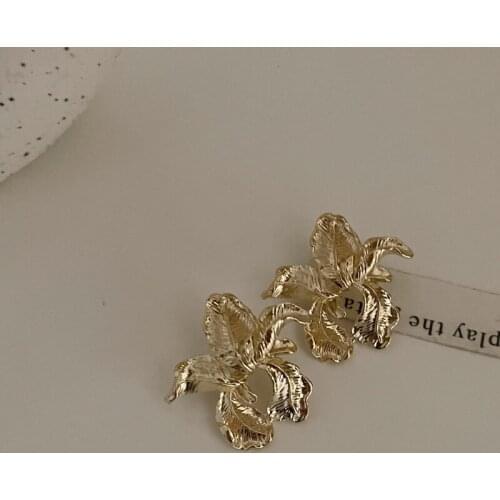 LOVOACC Exaggeration Gold Color Flower Dangle Earring for Women Textured Irregular Metallic Wedding Earring Jewelry Pendientes