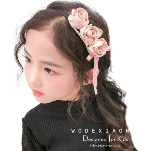 Fashion Woman Girls Flowers Pearl Headband Hair Band Elegance Sweet Side Long Ribbon Rose HairBands Hair Hoop Hair Accessories