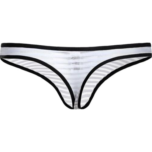 2020 Mens G Strings Sexy Stripe Printed Low Rise Mens Thong Erotic Penis Pouch Panties Bikini Briefs Jockstrap Men Cueca