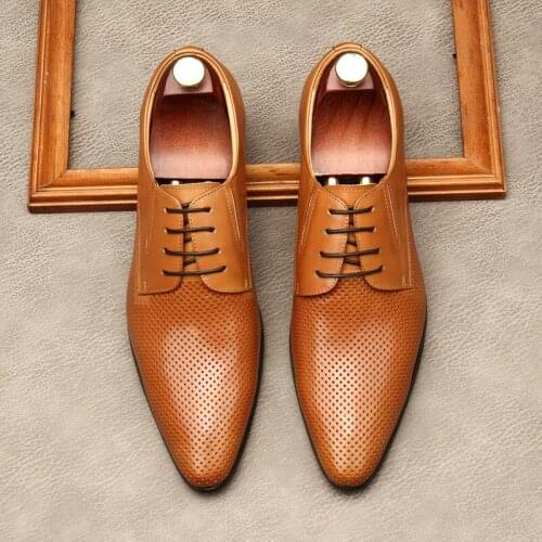 Large Size EUR45 Hollow Carved Black Summer Black/ Brown Business Shoes Genuine Leather Dress Shoes Mens Wedding Shoes