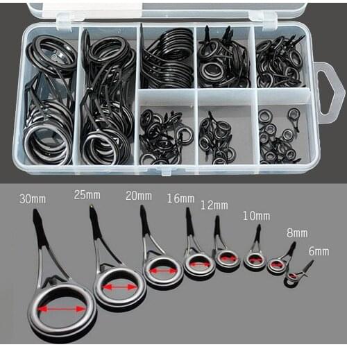 75Pcs 8 Sizes Fishing Rod Guide Line Kit Straight Single Foot Rings Repair Eyes Fishing Rod Guide Tip Repair Kit