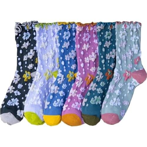 3 Pair Printing Cute Cotton Socks Women Fashion Girl Style Middle Tube Socks Set Happy Autumn Winter Long Flower Chausette Femme
