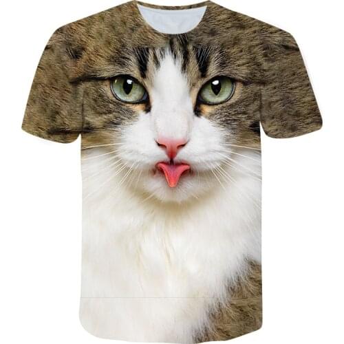 2021 Summer New Mens T-shirts Cute and Fun Anime Cat O-neck Shirt Street Fashion Casual Short-Sleeved Round Neck Shirt