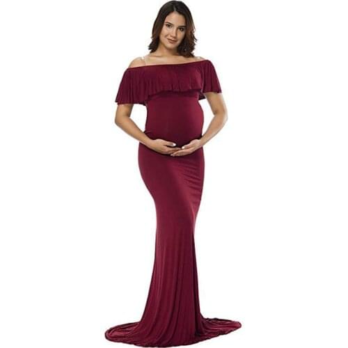 Ruffles Maternity Dresses For Baby Showers Party Long Pregnancy Dress Photography Prop Cute Pregnant Women Maxi Gown Photo Shoot