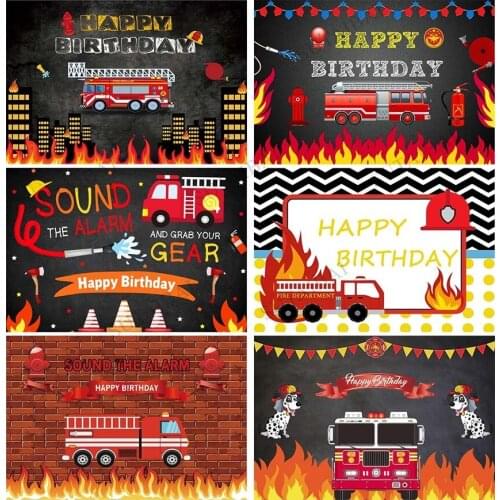 Firetruck Theme Backdrop Firemen Dog Kids Boys Happy Birthday Party Decoration Banner Firefighter Flags Photography Backgrounds