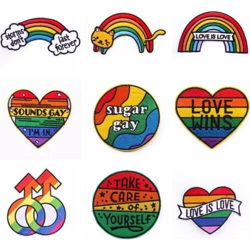 Rainbow Patch Iron On Patches For Clothes Heart Patches Stripe Badge LGBT Stickers Embroidery Sew On Clothes Gay Applique DIY
