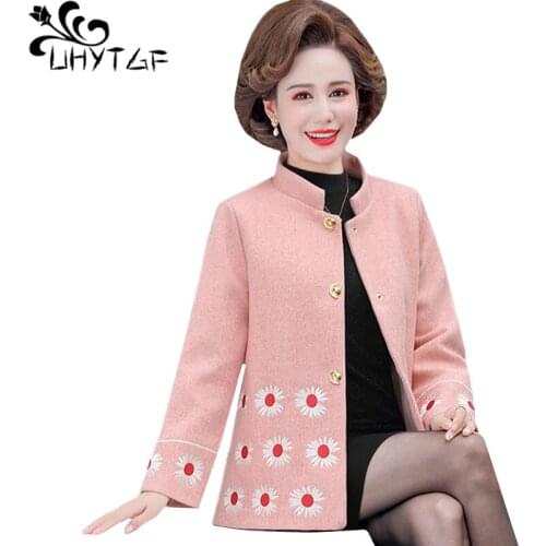 UHYTGF Autumn Winter Coat Women Imitate Mink Fleece Casual Short Wool Jacket Fashion Embroidered Elegant 5XL Plus Size Tops 1090