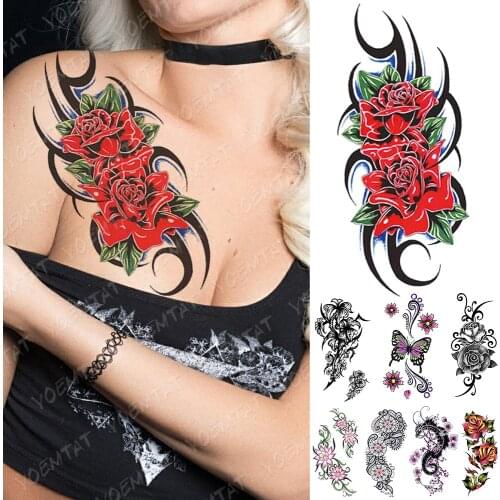 Waterproof Temporary Tattoo Sticker Totem Rose Flowers Flash Tattoos Butterfly Dragon Lotus Body Art Arm Fake Sleeve Tatoo Women