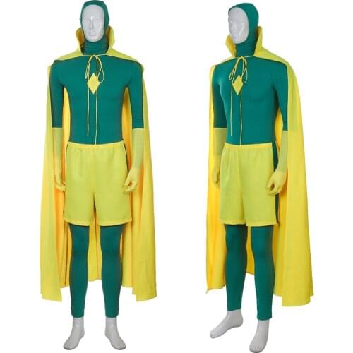 Wanda Vision Bodysuit Costume Vision Cosplay Jumpsuit Cloak Yellow Green Full Suit Paul Bettany COS Halloween Carnival Outfits