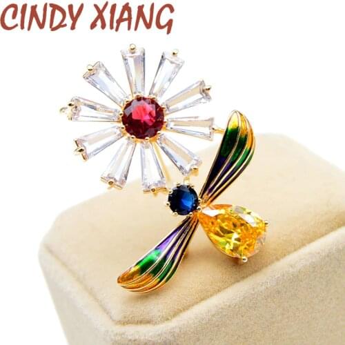 CINDY XIANG Beautiful Cubic Zirconia Honey Bee And Flower Brooches For Women Insect Pin Luxury Fashion Jewelry Enamel Pin Badage