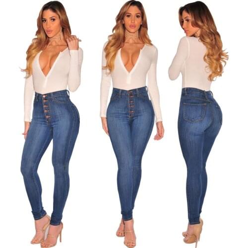 FNOCE autumn winter womens jeans street fashion elegant solid Tight High Waist Ultra-Stretch Hip Denim Trousers