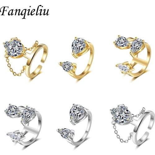 Fanqieliu Adjustable Crystal Gold Rings Solid 925 Sterling Silver Ring For Women Trendy Jewelry Wedding Bands Cuff Ring FQL20378
