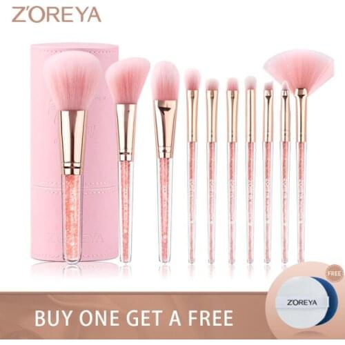 Zoreya Brand Concealer Blending Professional Makeup Brushes 10pcs Soft Synthetic Hair Blush Foundation Eye Shadow Fan Brush