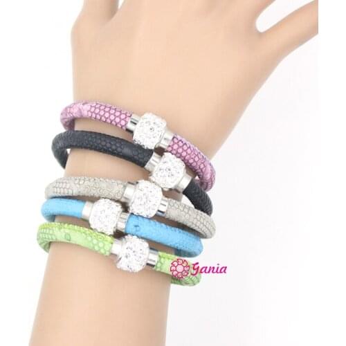 1PC New Magnectic Bracelet Crystal Disc Ball PU Leather Bracelet with Rhinestone Magnetic Closer Bijoux Pulsera