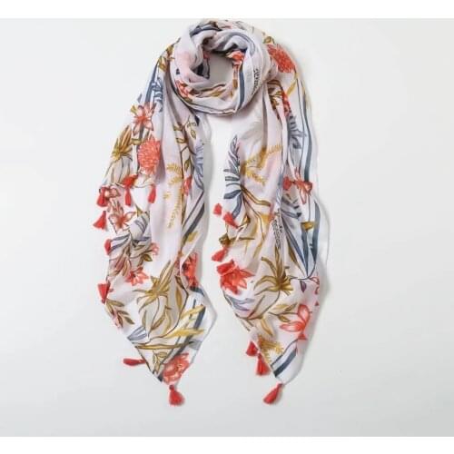 2021 Fashion Newest Floral Printed Pattern Cotton Tassel Scarf Shawls Wraps Hijabs 10pcs/lot
