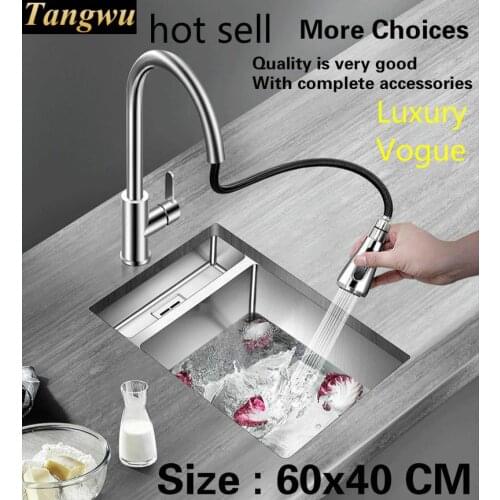 Free shipping Household big kitchen manual sink single trough dish washing 304 stainless steel hot sell 60x40 CM